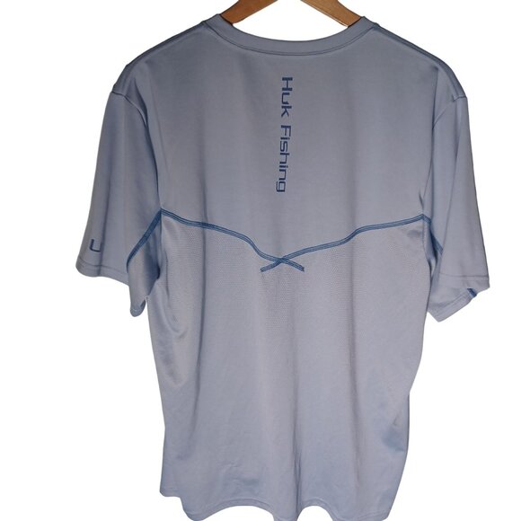 Huk Fishing T-Shirt Mens Large Performance Blue Crew Outdoor Short Sleeve - Picture 6 of 10